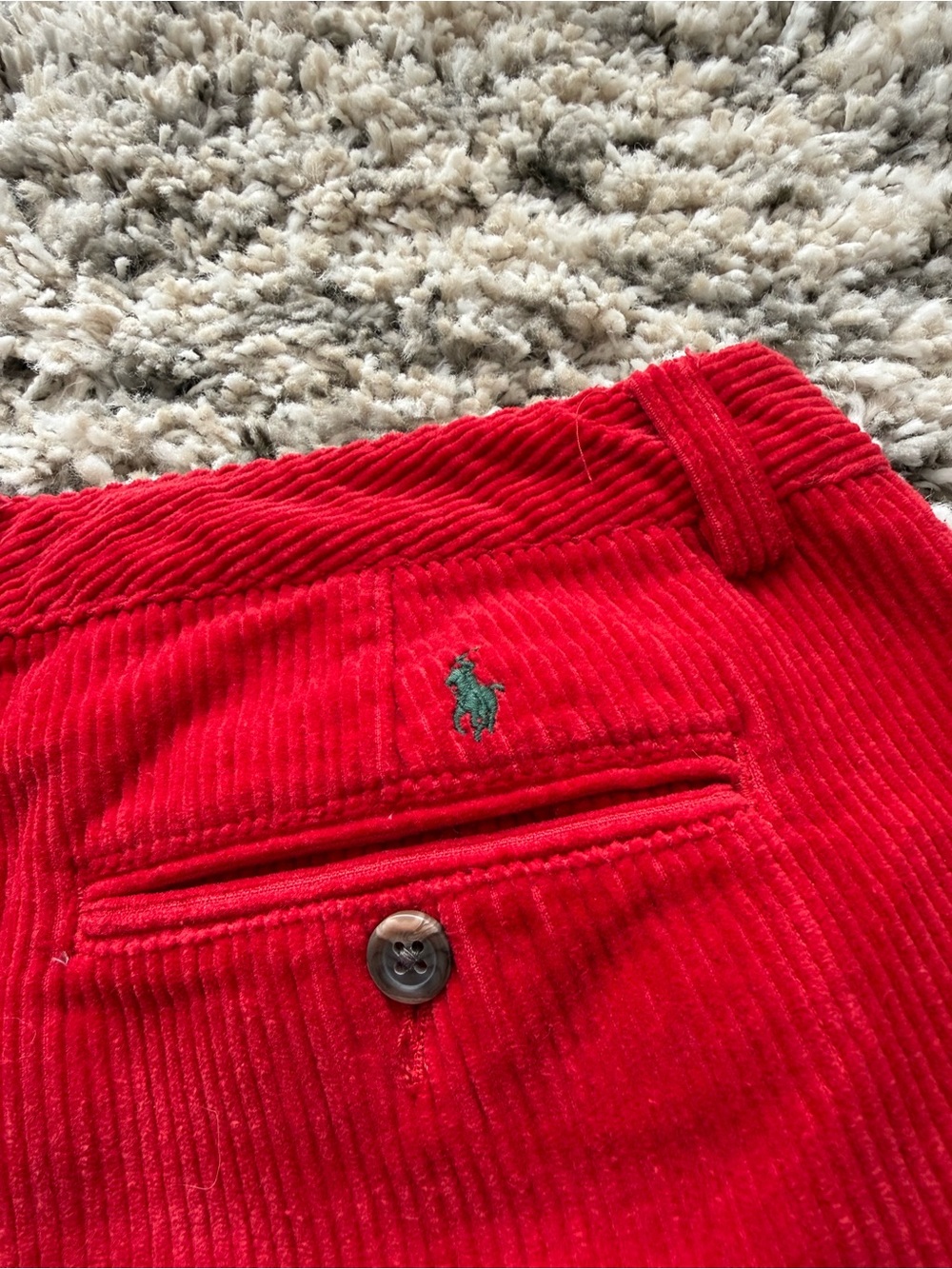 Polo by Ralph Lauren Red Corduroy Straight Leg Jeans with Green Polo Pony